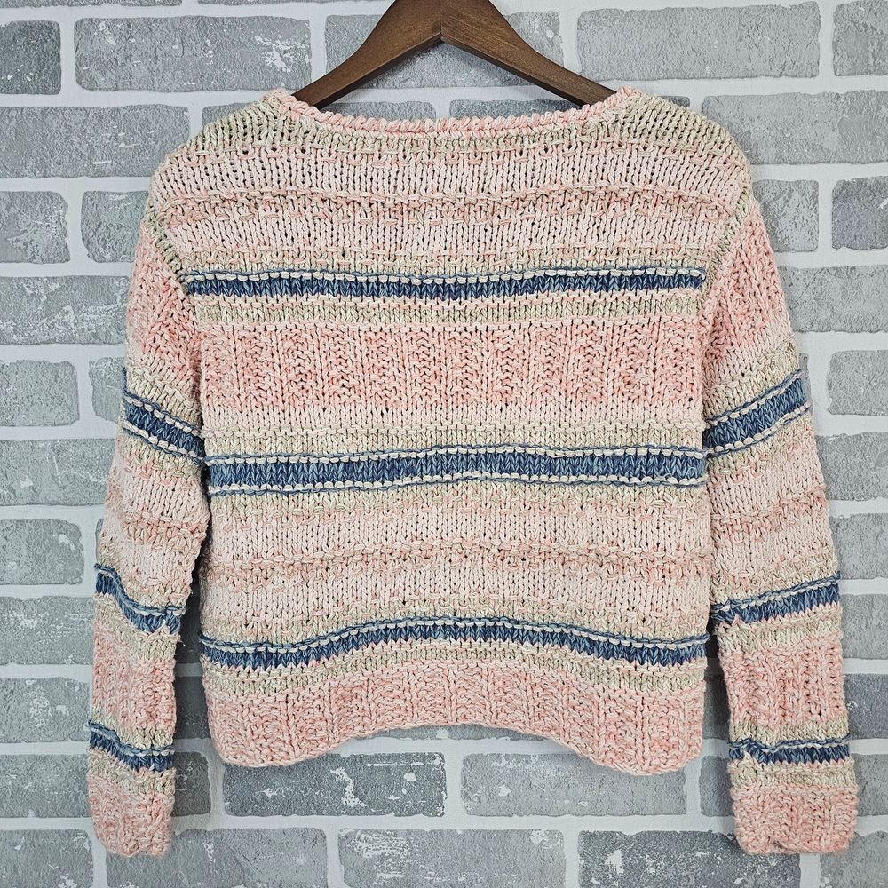 Liz Claiborne Lizwear Cottagecore Hand Knit Silk Blend Striped Sweater Women's M - Picture 4 of 7